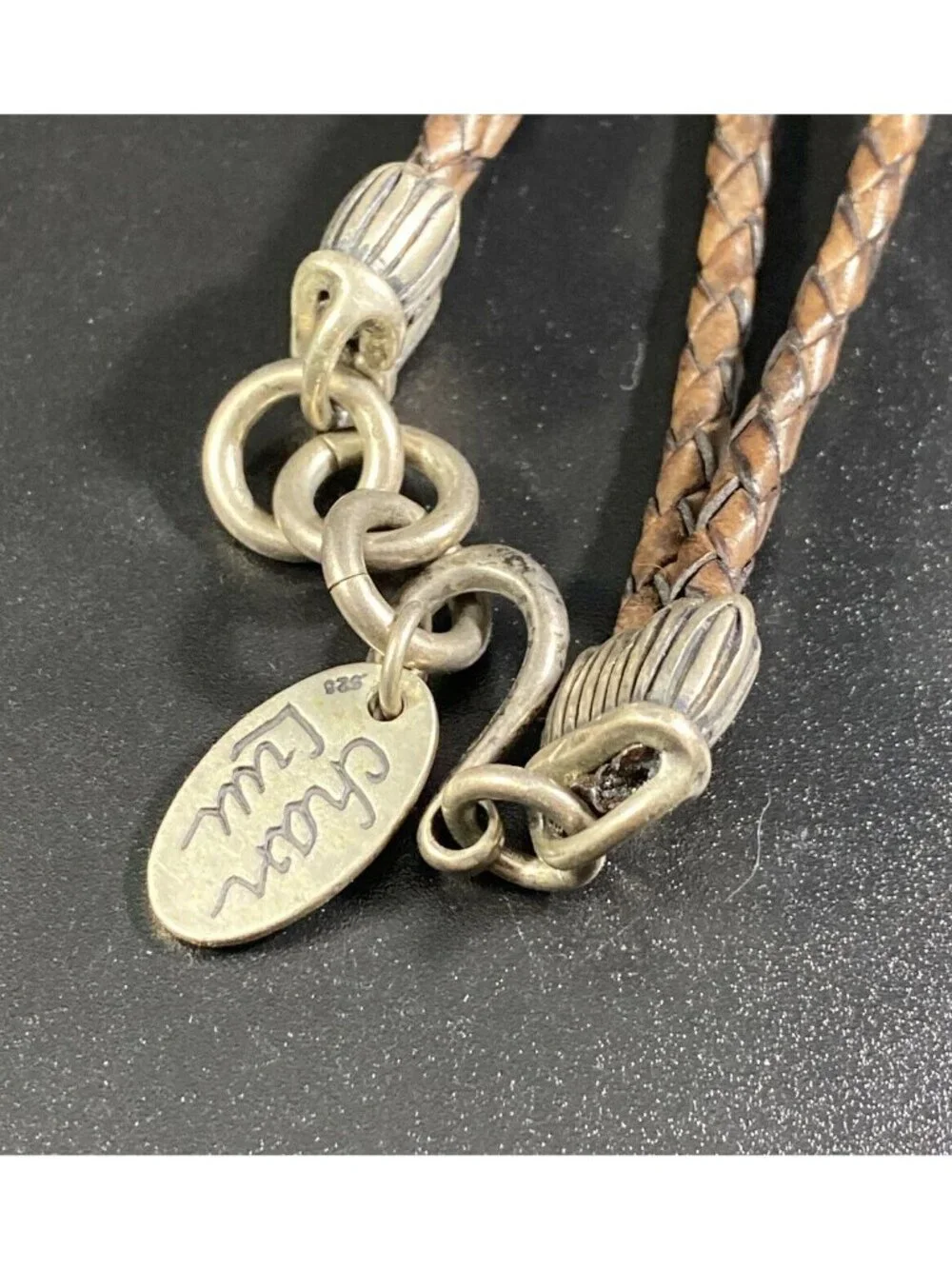 Chan LUU Two Strand Leather Necklace 925 Sterling Nugget Bead Station Signed